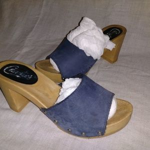 Candie's "Demi" Vintage Blue Nubuck Mules Sz 9/10
